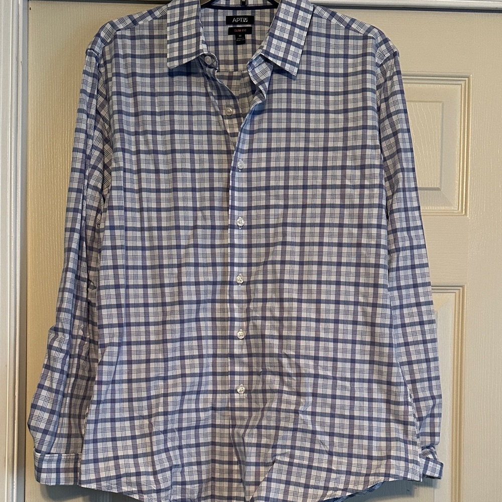 Apt. 9 Men's Slim Fit, Casual Purple and White Checkered Shirt